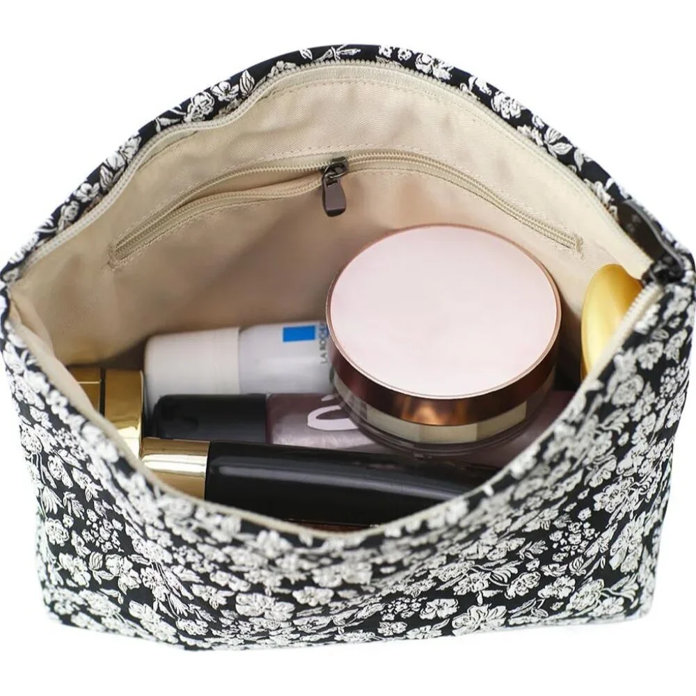 Floral Jacquard Makeup Bag Large Capacity Cosmetic Travel Organizer Pouch